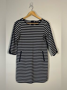 Lands' End Striped Boat Neck 3/4 Sleeve Shirt Dress  navy white 6P